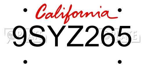 9SYZ265 California License Plate