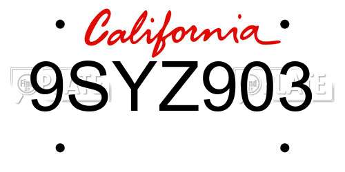 9SYZ903 California License Plate