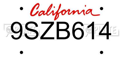 9SZB614 California License Plate