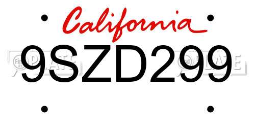9SZD299 California License Plate