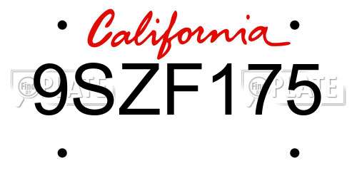 9SZF175 California License Plate