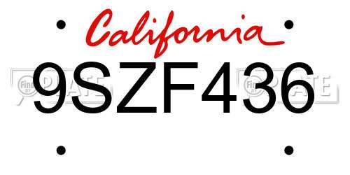 9SZF436 California License Plate