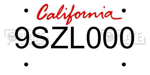 9SZL000 California License Plate