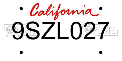 9SZL027 California License Plate