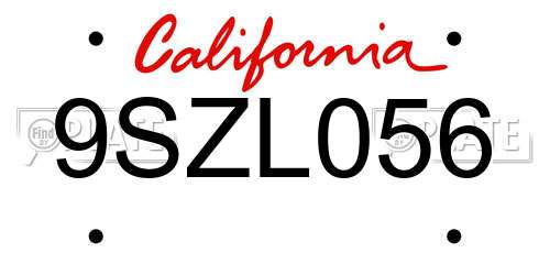 9SZL056 California License Plate