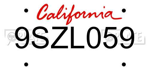 9SZL059 California License Plate
