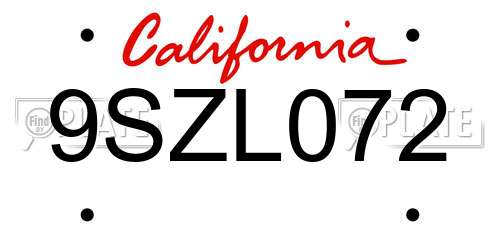 9SZL072 California License Plate