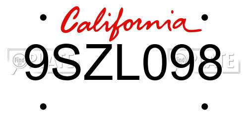 9SZL098 California License Plate