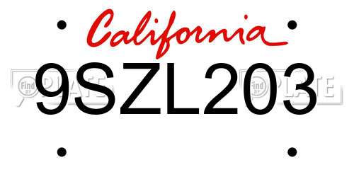 9SZL203 California License Plate
