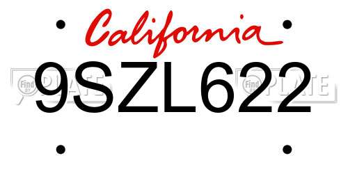 9SZL622 California License Plate
