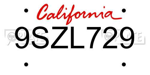 9SZL729 California License Plate
