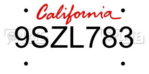9SZL783 California License Plate