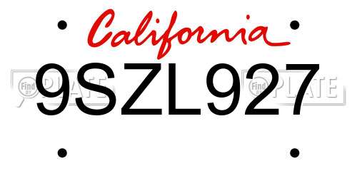 9SZL927 California License Plate