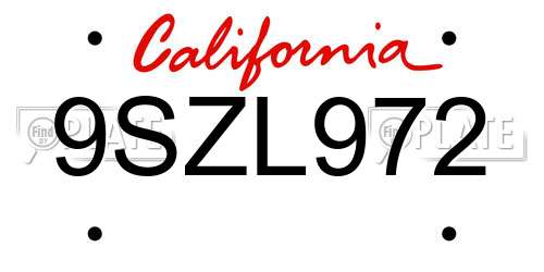 9SZL972 California License Plate