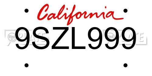 9SZL999 California License Plate