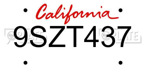 9SZT437 California License Plate