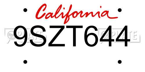 9SZT644 California License Plate