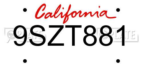 9SZT881 California License Plate
