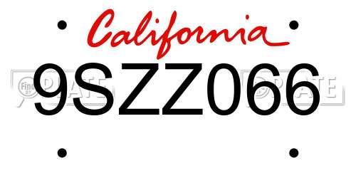 9SZZ066 California License Plate