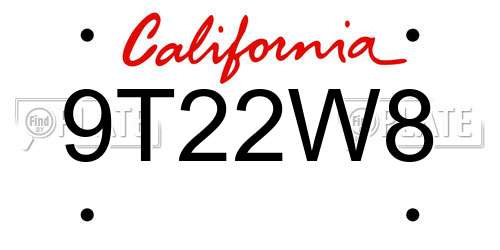 9T22W8 California License Plate