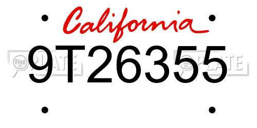 9T26355 California License Plate
