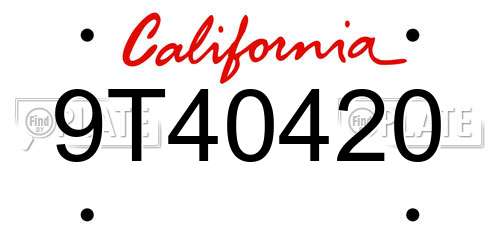 9T40420 California License Plate