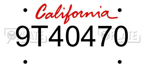 9T40470 California License Plate