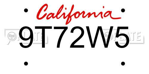 9T72W5 California License Plate