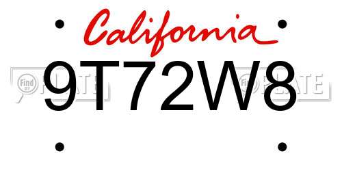 9T72W8 California License Plate
