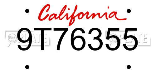 9T76355 California License Plate