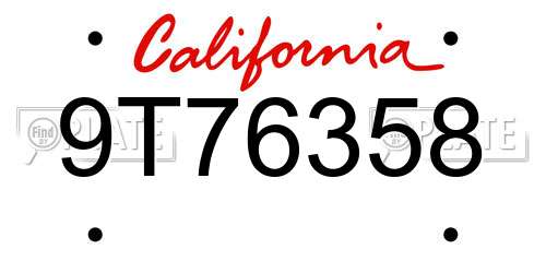 9T76358 California License Plate