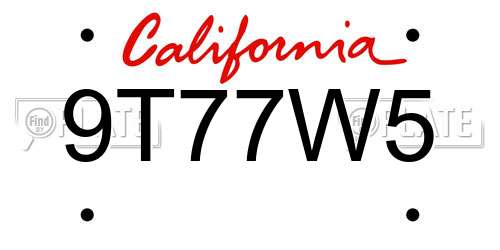 9T77W5 California License Plate