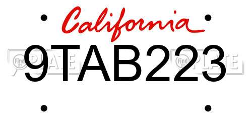 9TAB223 California License Plate