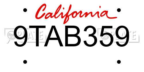 9TAB359 California License Plate