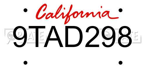 9TAD298 California License Plate
