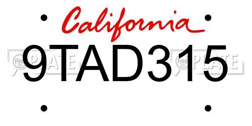 9TAD315 California License Plate