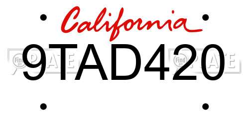9TAD420 California License Plate