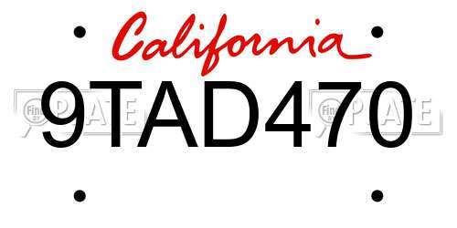 9TAD470 California License Plate