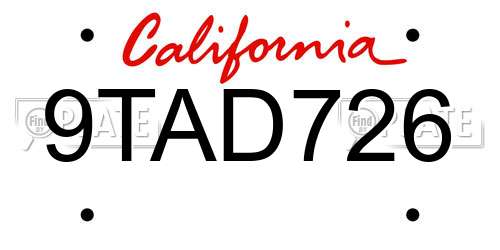 9TAD726 California License Plate