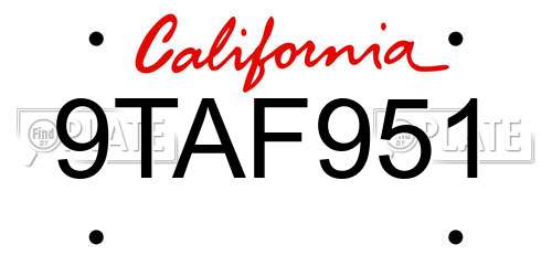 9TAF951 California License Plate