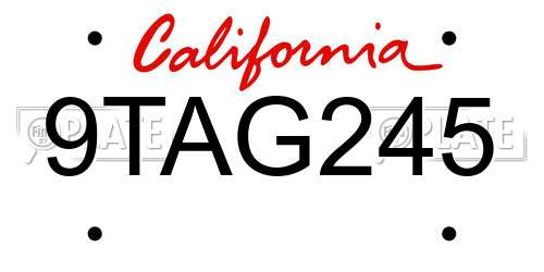 9TAG245 California License Plate
