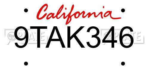 9TAK346 California License Plate