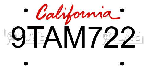 9TAM722 California License Plate