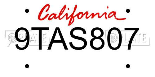9TAS807 California License Plate