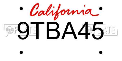 9TBA45 California License Plate