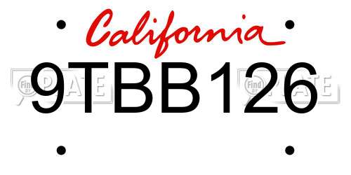 9TBB126 California License Plate
