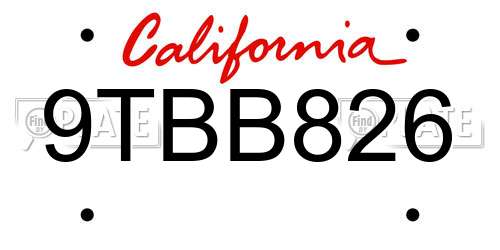 9TBB826 California License Plate