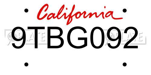 9TBG092 California License Plate