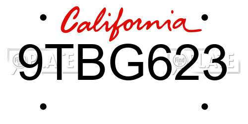 9TBG623 California License Plate
