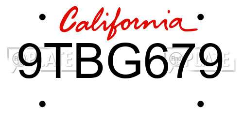 9TBG679 California License Plate